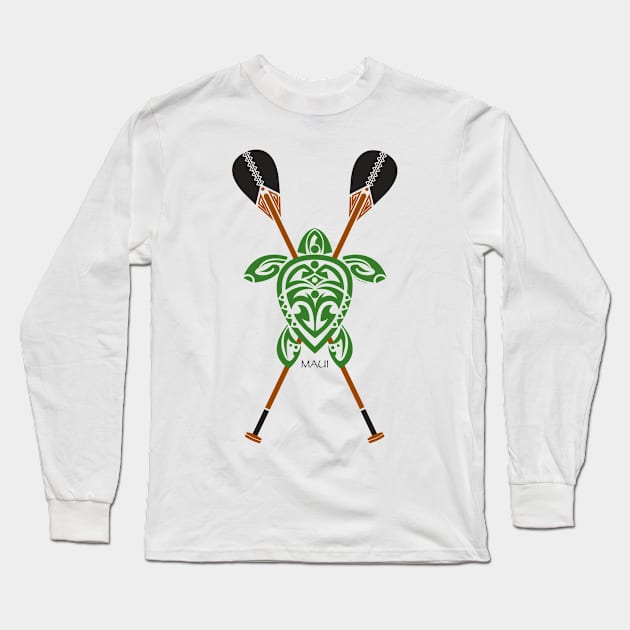 Green Tribal Turtle 2 Stand-Up / Maui Long Sleeve T-Shirt by srwdesign